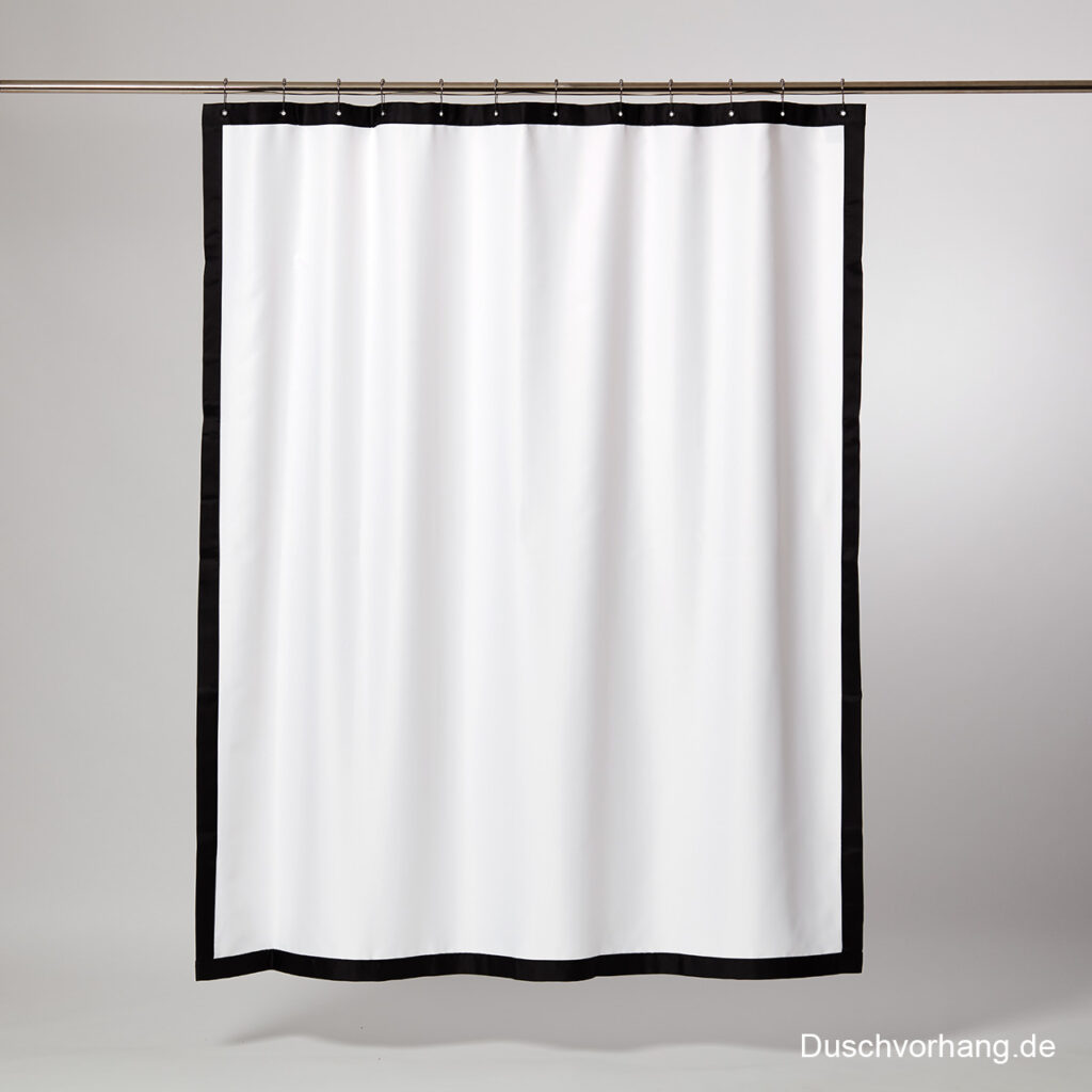 Textil Duschvorhang CADRE Weiß mit schwarzer Bordüre in 180 x200 (Breite x Höhe in cm)