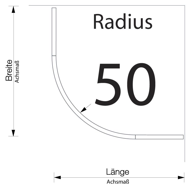 Duschvorhangstange Viertelkreis - verschiedene Radien - Edelstahl