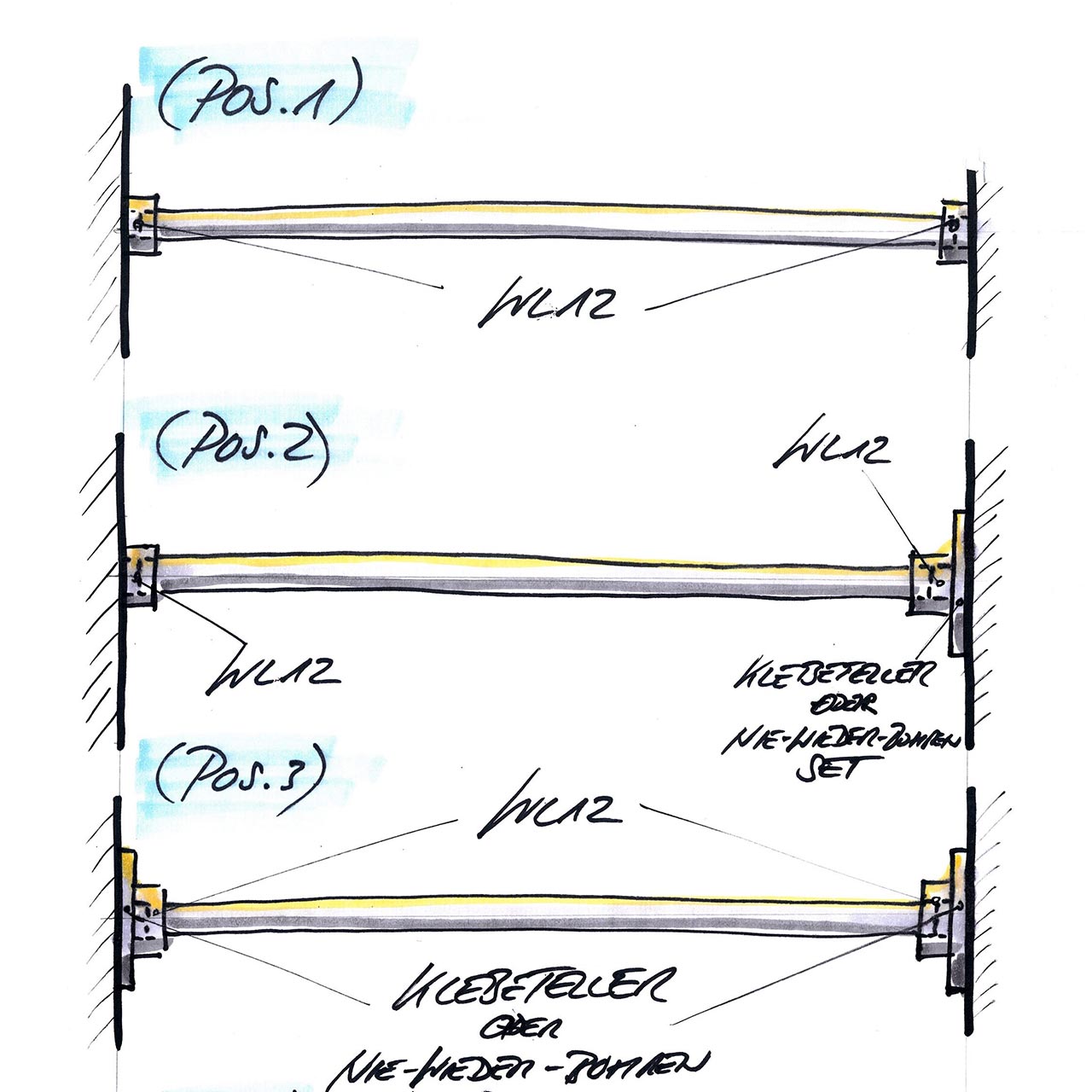 Duschvorhangstange Duschnische - 12 mm Edelstahl Duschvorhangstange Duschnische - 12 mm Edelstahl