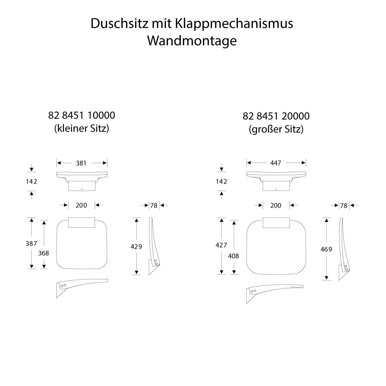 ErgoSystem Duschstuhl - Duschklappsitz - Wandmontage - A100