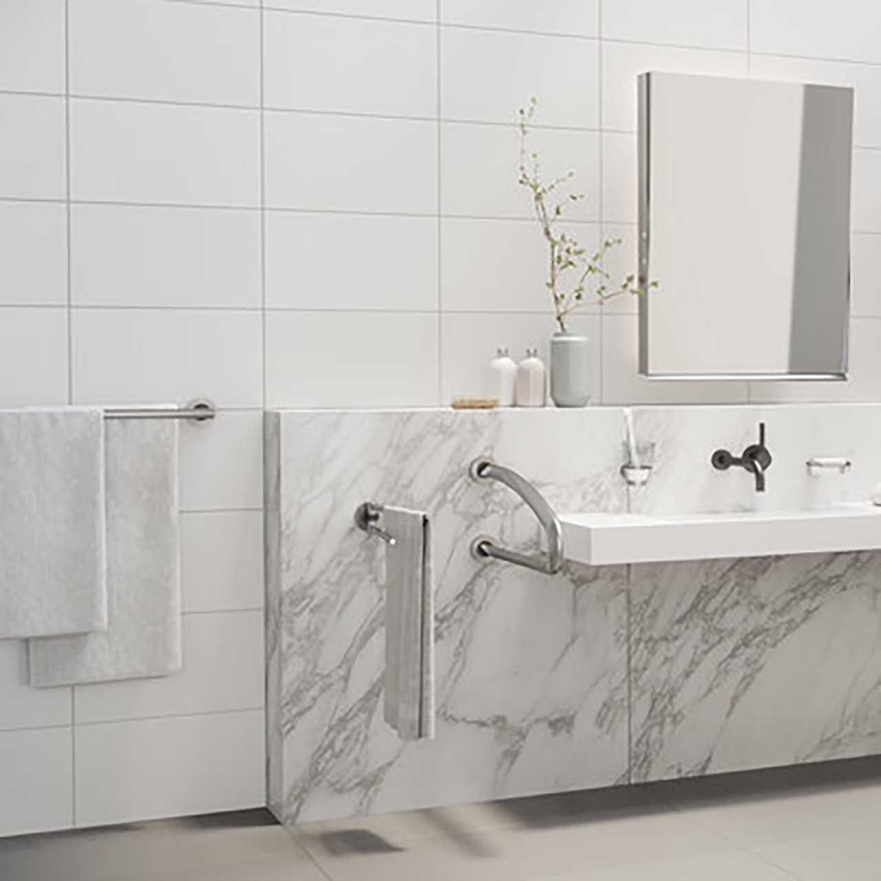 Waschtisch Handtuchhalter - Seitlich - Zweifach - Edelstahl - ErgoSystem E300 Waschtisch Handtuchhalter - Seitlich - Zweifach - Edelstahl - ErgoSystem E300