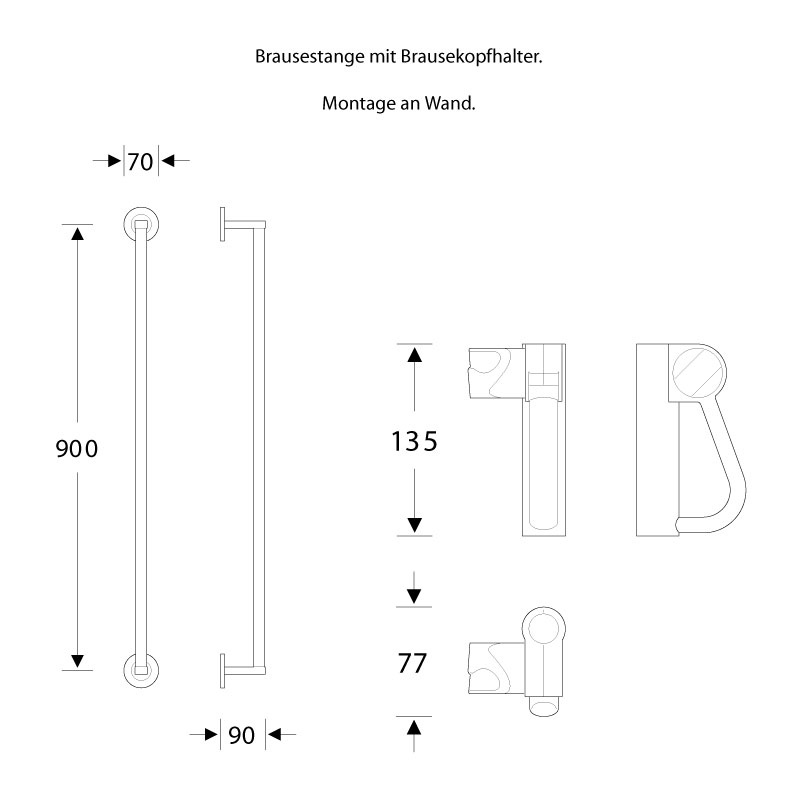 Brausestange und Duschkopf Halter - Edelstahl - FSB ErgoSystem