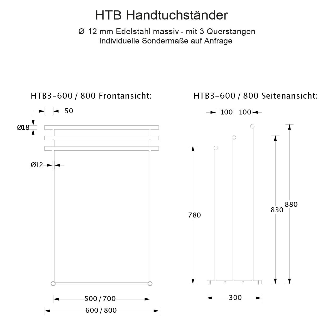 PHOS Stand Handtuchhalter HTB - Stehend - Edelstahl