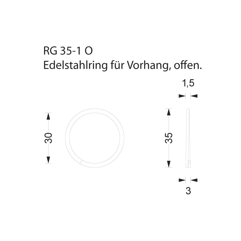 Offener Duschvorhangring Edelstahl RG 35-01