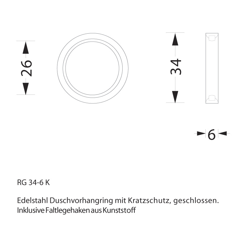 Duschvorhangring mit Kratzschutz - Edelstahl