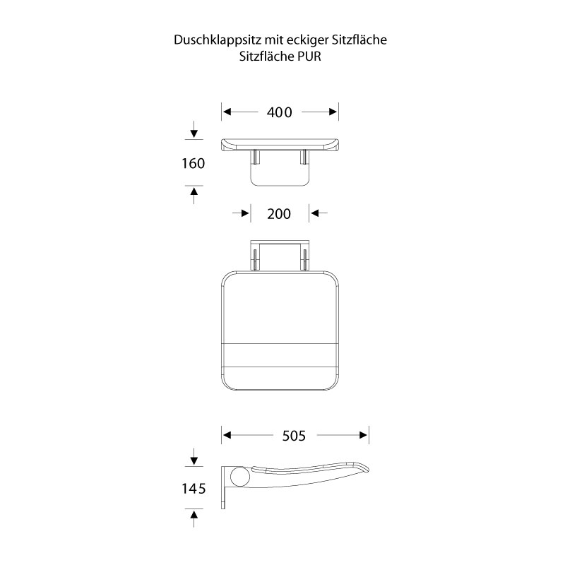 ErgoSystem Duschklappsitz - Duschhocker - Eckig - Wandmontage -