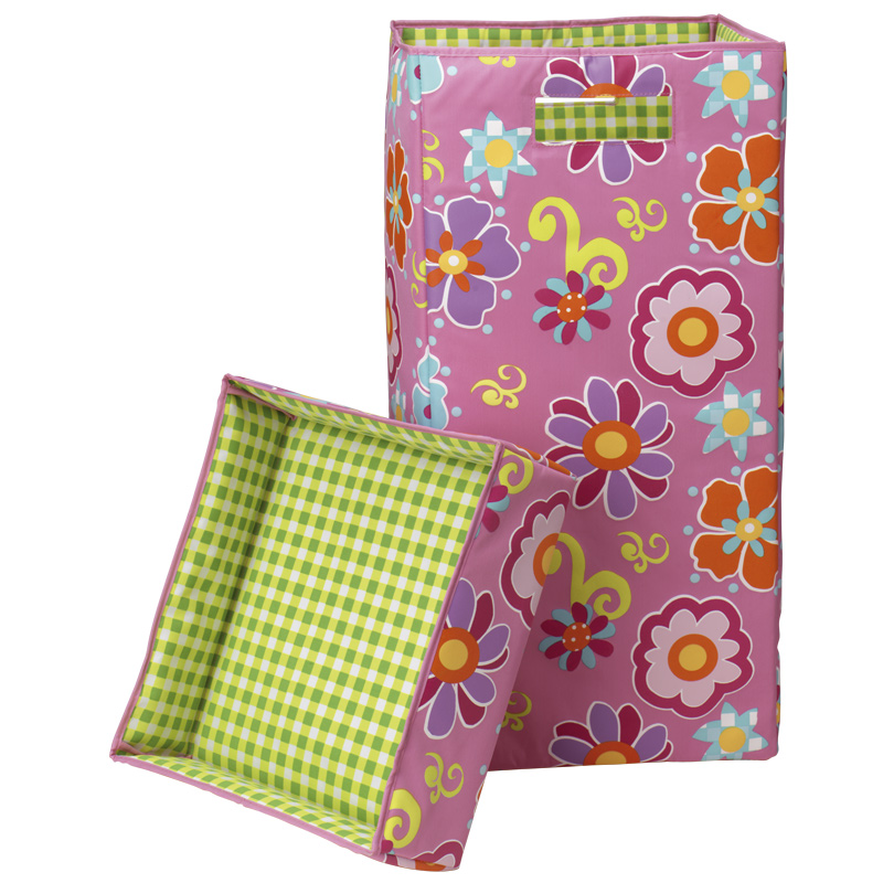 Wäschekorb mit Deckel, Henkel, faltbar - Flower Pink - 30x30x60cm Wäschekorb mit Deckel, Henkel, faltbar - Flower Pink - 30x30x60cm