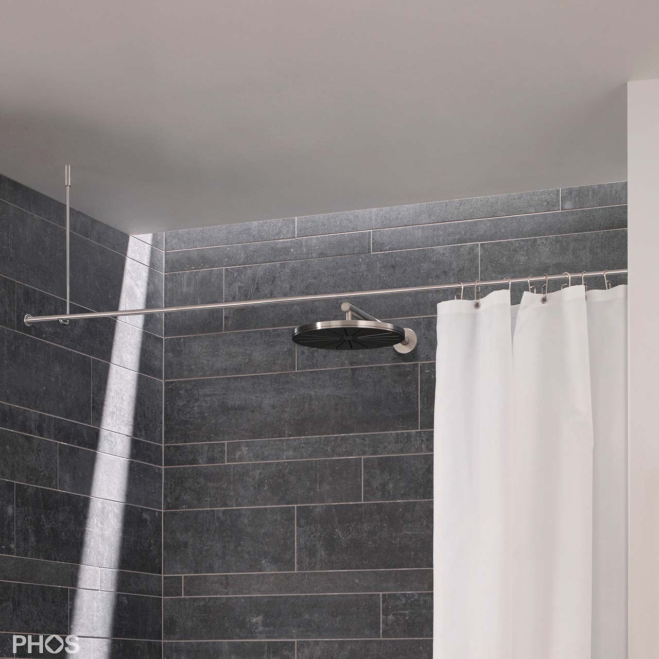 Duschvorhangstange Gerade - Einseitig Deckenhalter - Edelstahl Duschvorhangstange Gerade - Einseitig Deckenhalter - Edelstahl