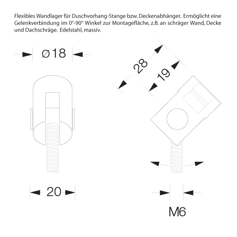 Flexible Duschstangen Halterung für schräge Wände