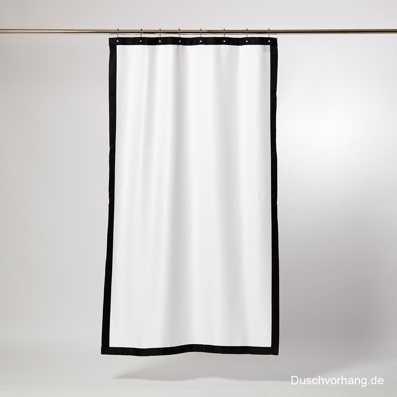 Textil Duschvorhang CADRE 120x200 cm in Weiß mit schwarzer Umrandung aus Trevira CS, Made in Germany für Dusche, Badewanne und Walk-in-Dusche.