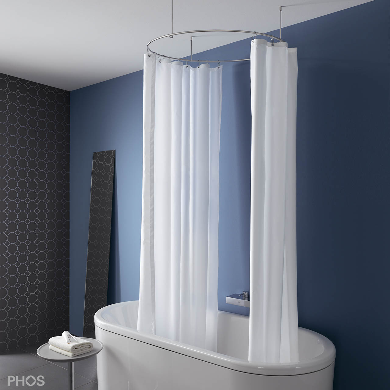 Duschvorhangstange Rund DR 90 Deckenhalterung - Edelstahl Duschvorhangstange Rund DR 90 Deckenhalterung - Edelstahl