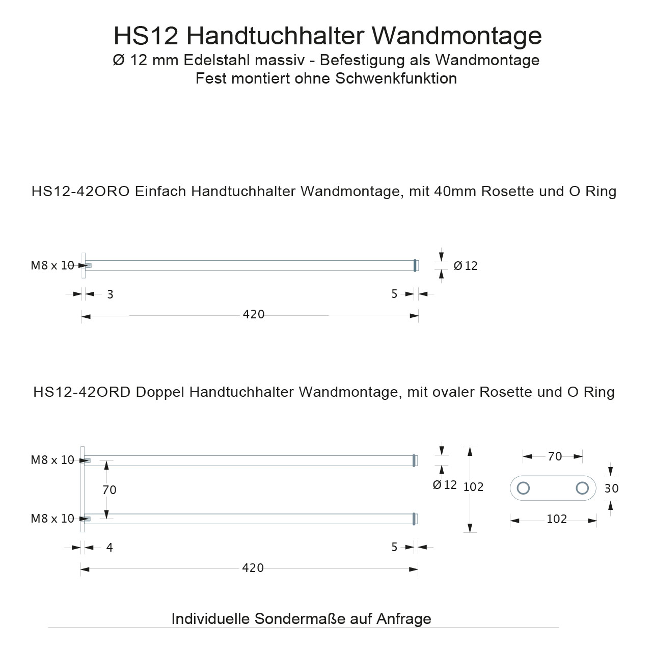 PHOS Einzel Handtuchstange Edelstahl