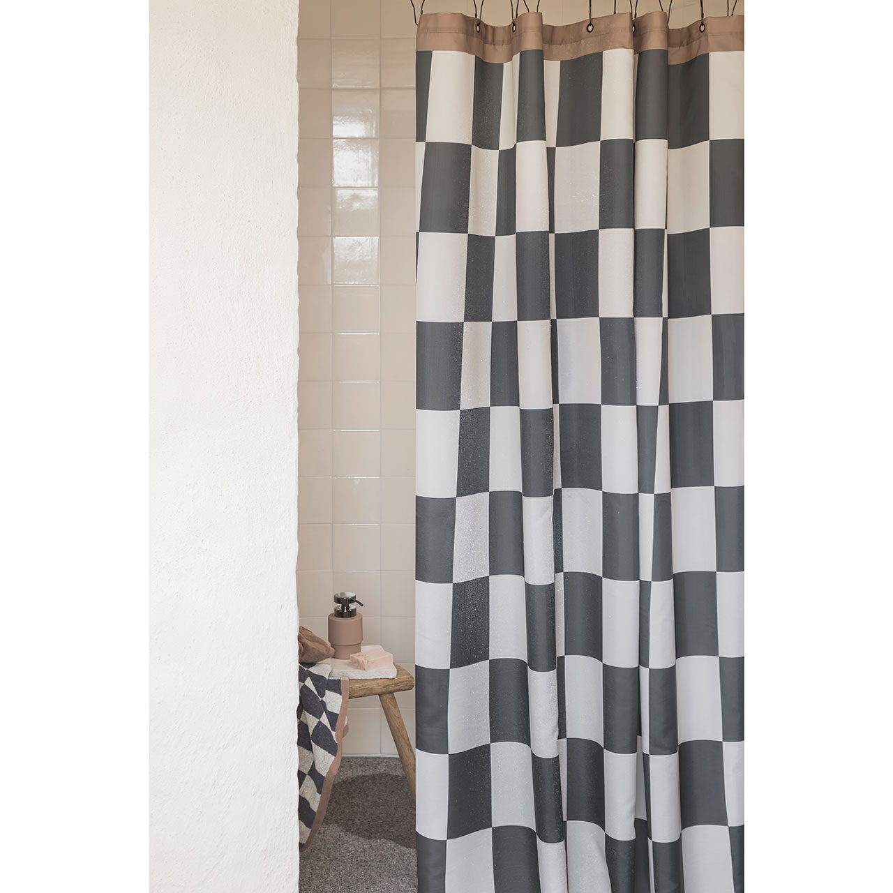 Textil Duschvorhang Karo Grau 150x200 Retro