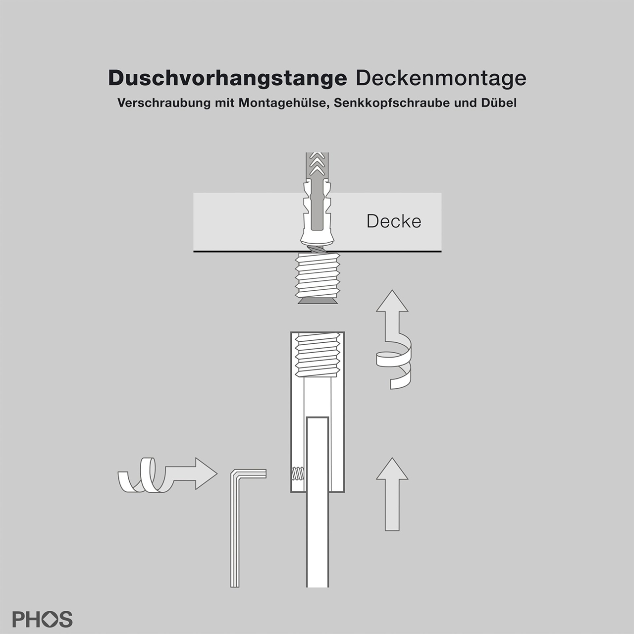 Duschvorhangstange Viertelkreis - Nur Deckenmontage - Edelstahl