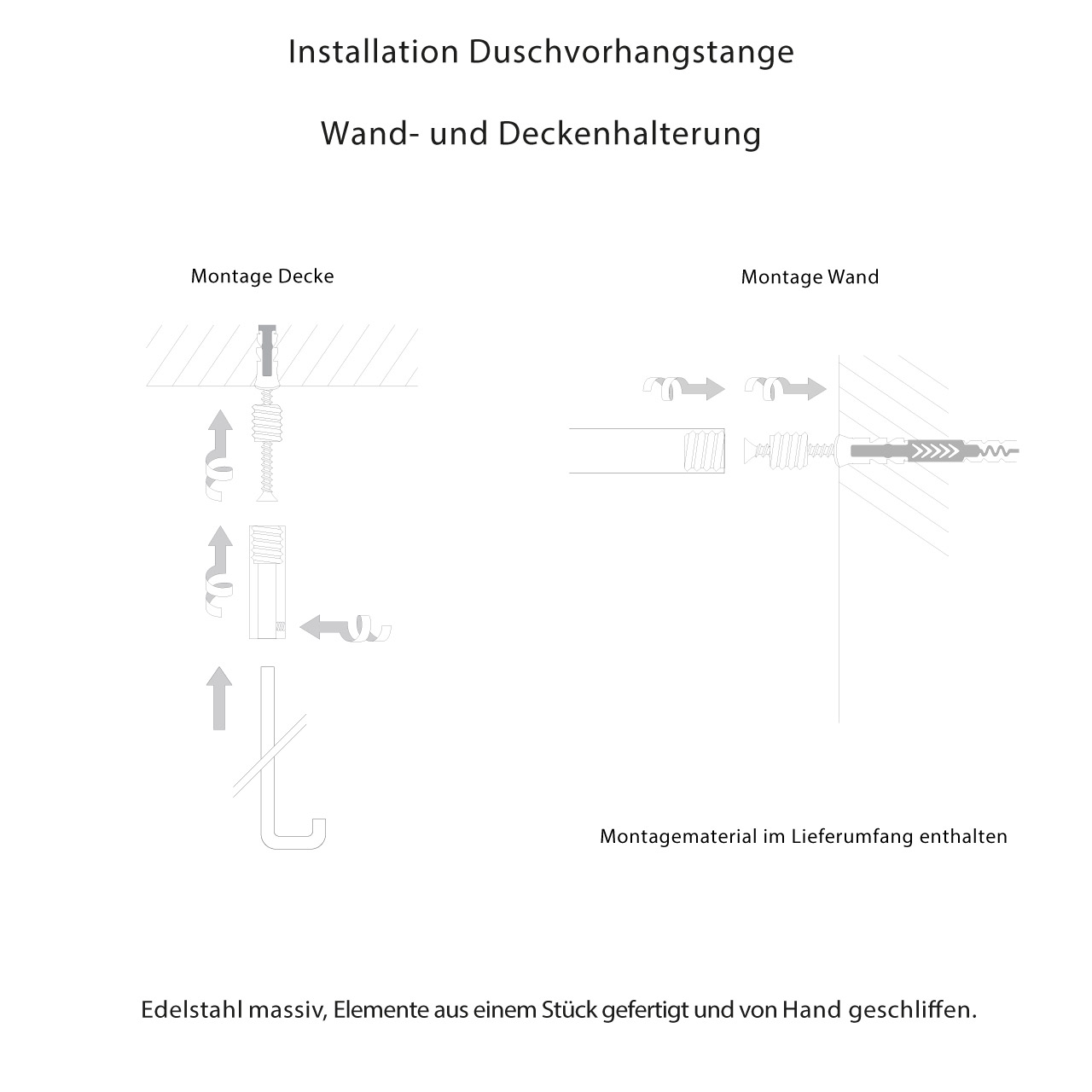  Duschvorhangstange Installation mit Wandhalterung und Deckenhalter