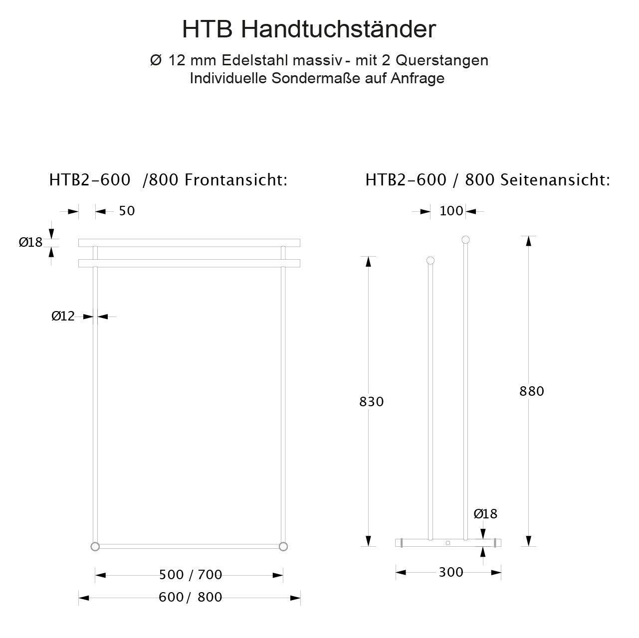 PHOS Stand Handtuchhalter HTB - Stehend - Edelstahl