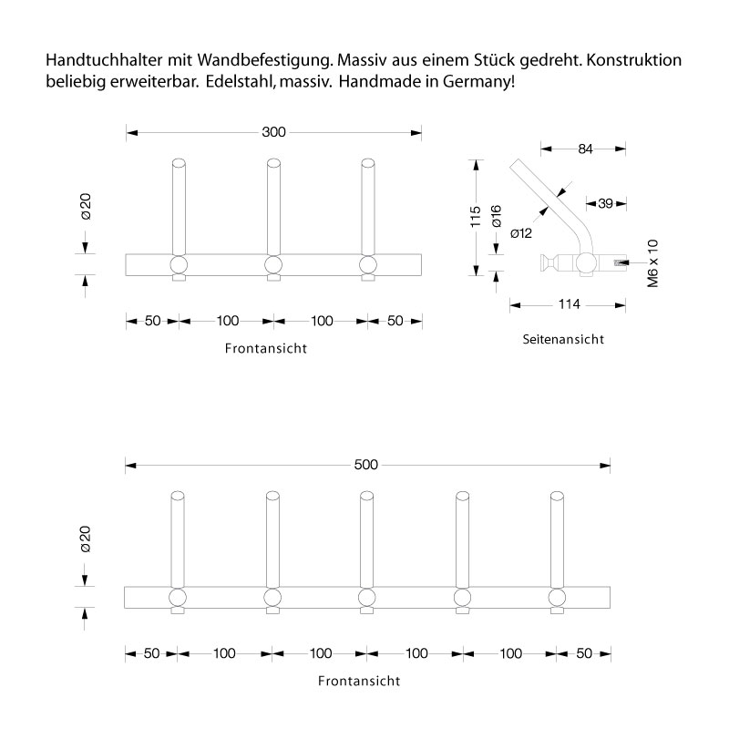 PHOS Wand Handtuch Halter Edelstahl