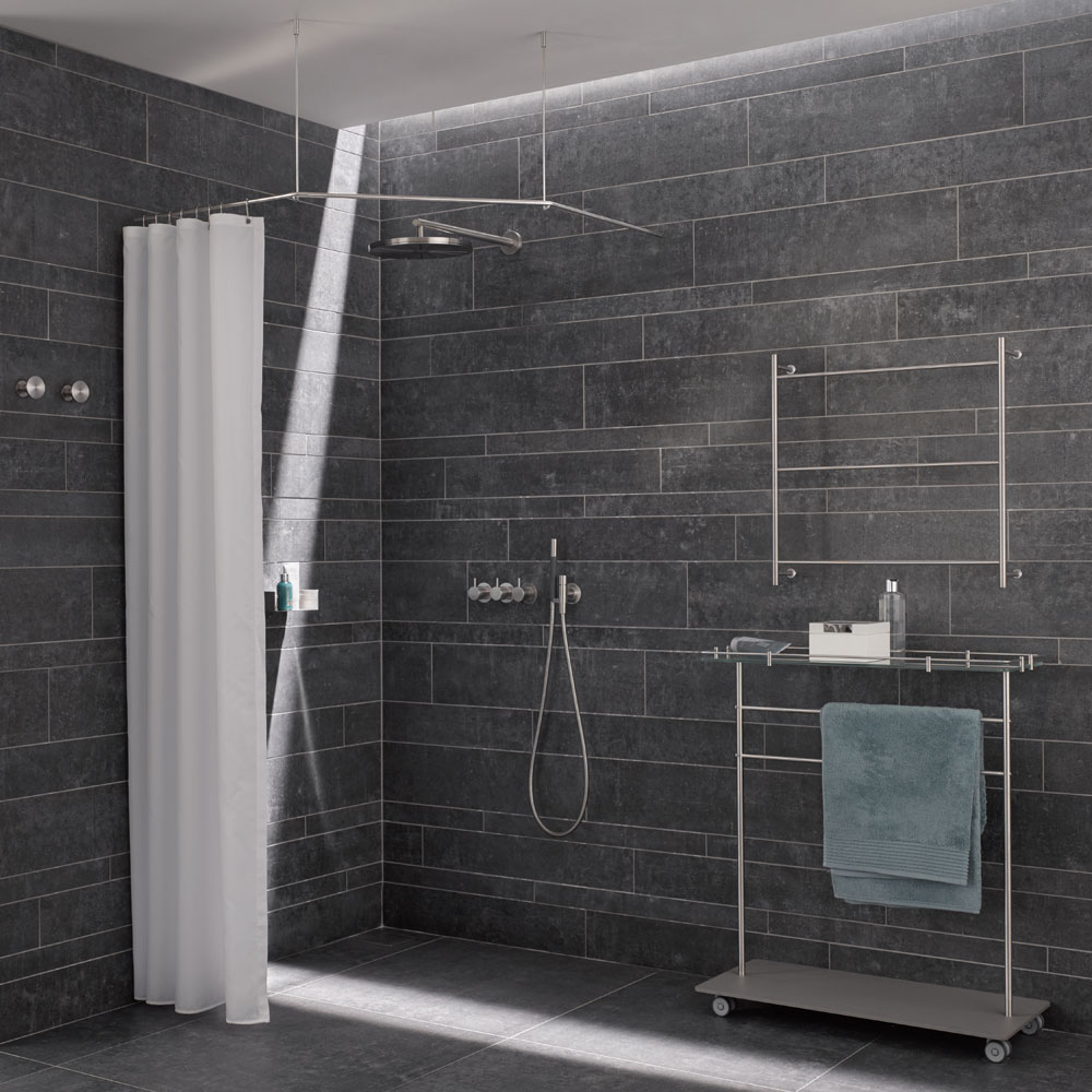 Duschvorhangstange für Eckdusche und Eckbadewanne - 12mm Edelstahl Duschvorhangstange für Eckdusche und Eckbadewanne - 12mm Edelstahl