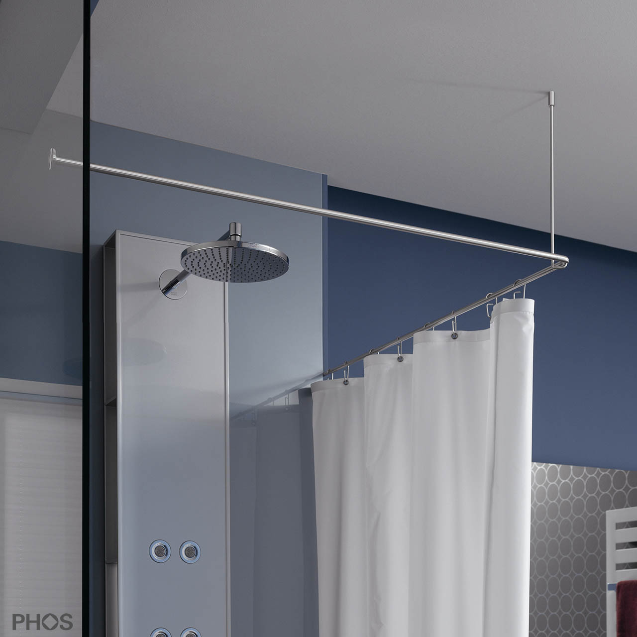 Duschvorhangstange DS E 800 L Form Deckenhalterung - Edelstahl Duschvorhangstange DS E 800 L Form Deckenhalterung - Edelstahl