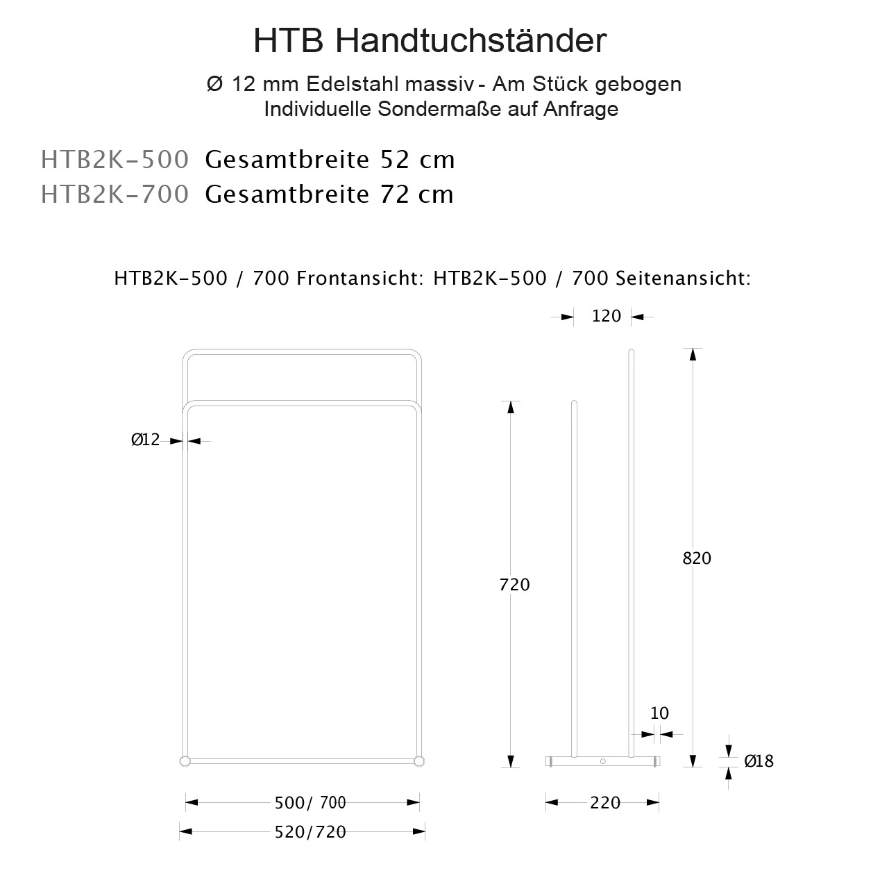 PHOS Stand Handtuchhalter gebogen - Stehend - Edelstahl PHOS Stand Handtuchhalter gebogen - Stehend - Edelstahl