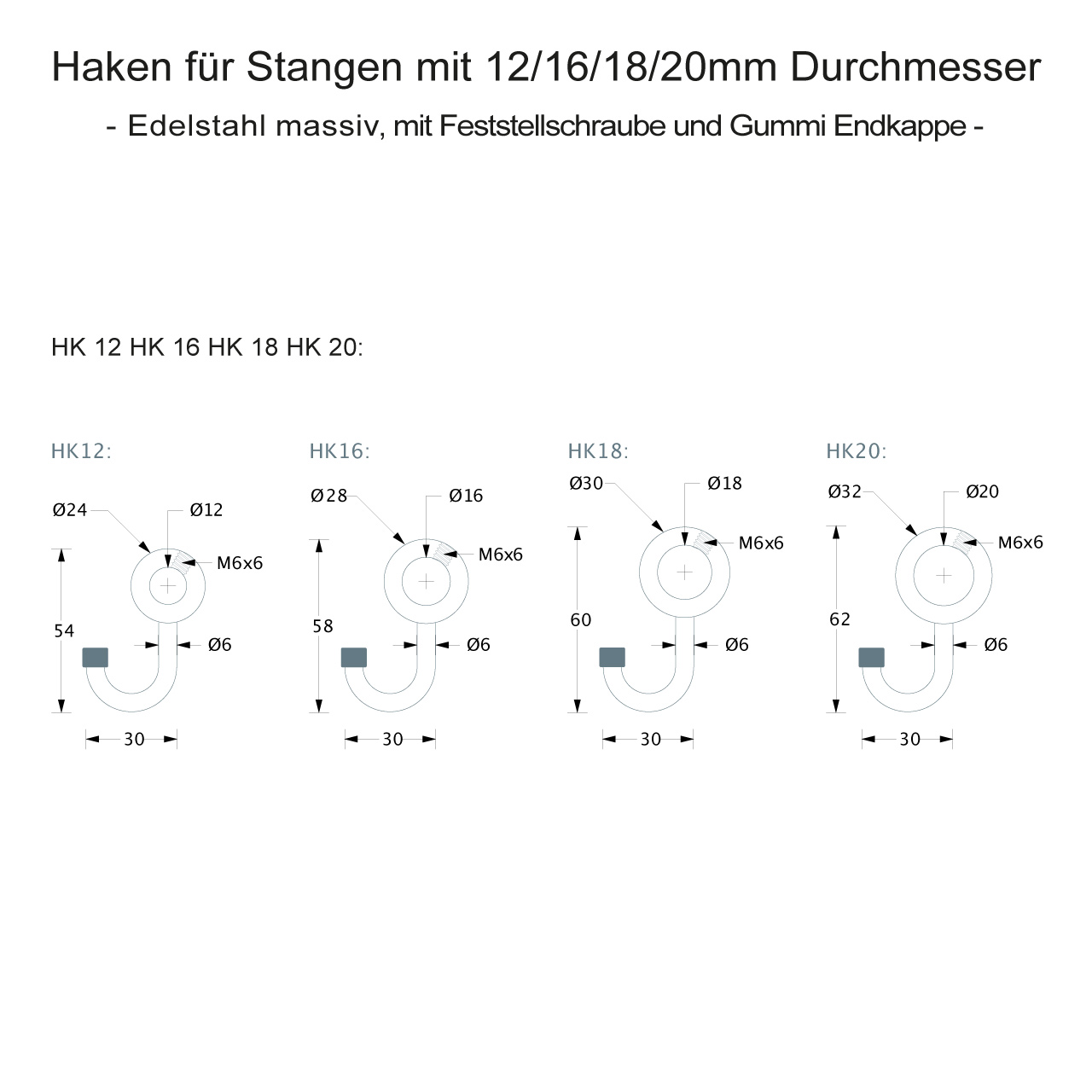 PHOS Handtuchhalter Haken für 12-20mm Duschstange - Edelstahl PHOS Handtuchhalter Haken für 12-20mm Duschstange - Edelstahl