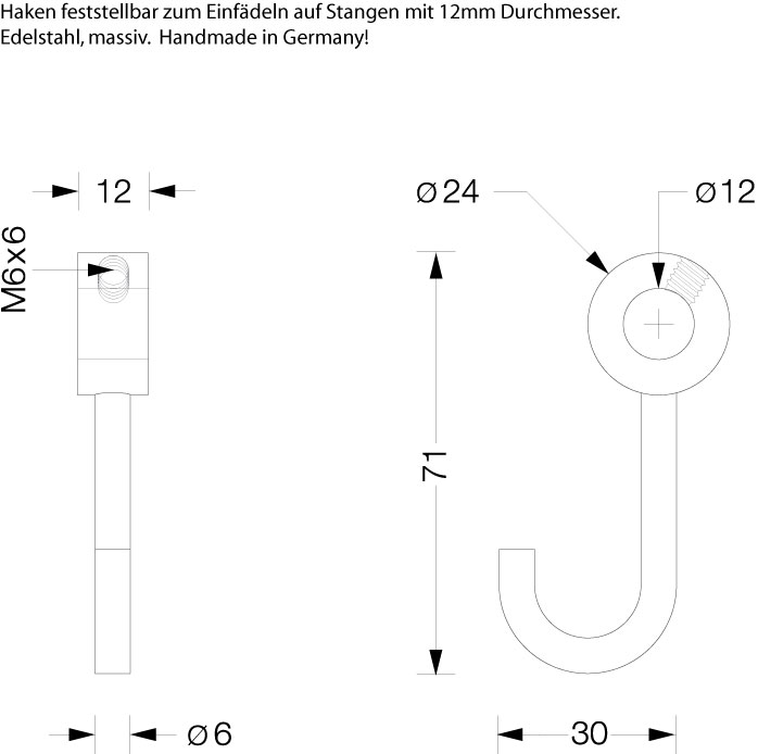 PHOS Handtuchhalter Haken für 12-20mm Duschstange - Edelstahl